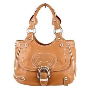 HYPE TAN BROWN GENUINE LEATHER STUDDED HOBO TOTE SHOULDER BAG HANDBAG PURSE
